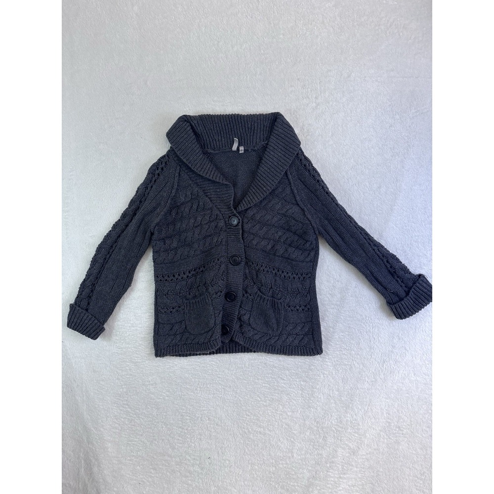 Caslon Women's Gray Chunky Cableknit Long Sleeve Button Up Cardigan  XL